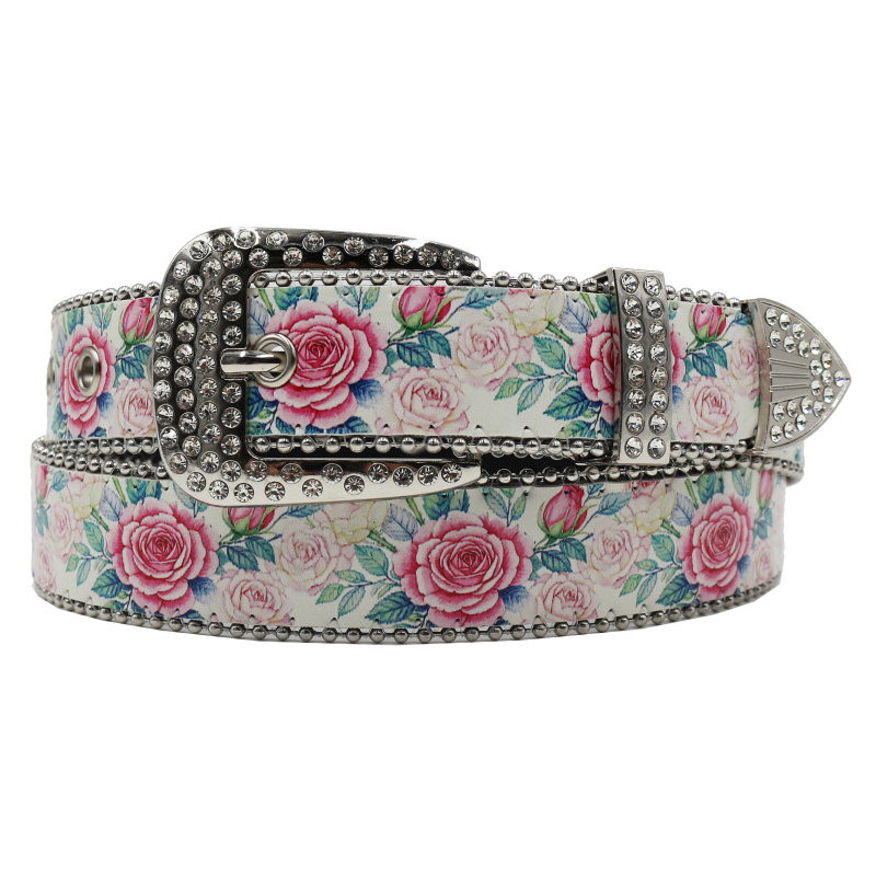 Curea cu strasuri, imprimeu de trandafir, nișă, modă pentru cupluri, curea punk, stil boem Y2K, pentru studenți