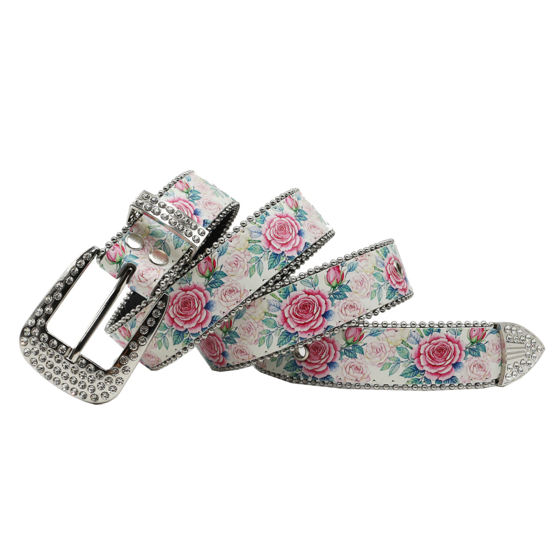 Curea cu strasuri, imprimeu de trandafir, nișă, modă pentru cupluri, curea punk, stil boem Y2K, pentru studenți