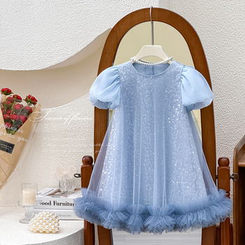 [Έτοιμο σε απόθεμα και αποστολή σε δευτερόλεπτα] Φόρεμα για κορίτσια 2025 Καλοκαιρινό νέο αμάνικο γιλέκο με φούστα mesh Ice Queen