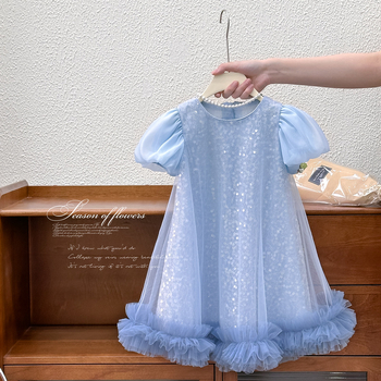 [Έτοιμο σε απόθεμα και αποστολή σε δευτερόλεπτα] Φόρεμα για κορίτσια 2025 Καλοκαιρινό νέο αμάνικο γιλέκο με φούστα mesh Ice Queen