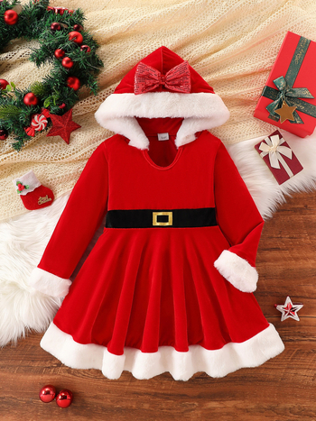 Коледни дрехи за момичета с качулка с лосове, нови дрехи, коледни костюми, детска празнична коледна рокля