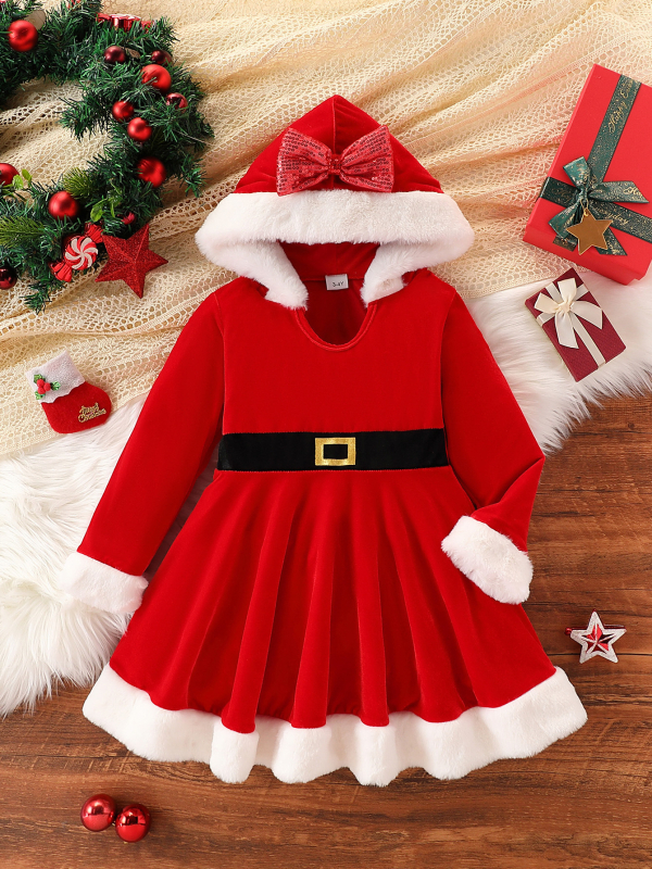 Коледни дрехи за момичета с качулка с лосове, нови дрехи, коледни костюми, детска празнична коледна рокля