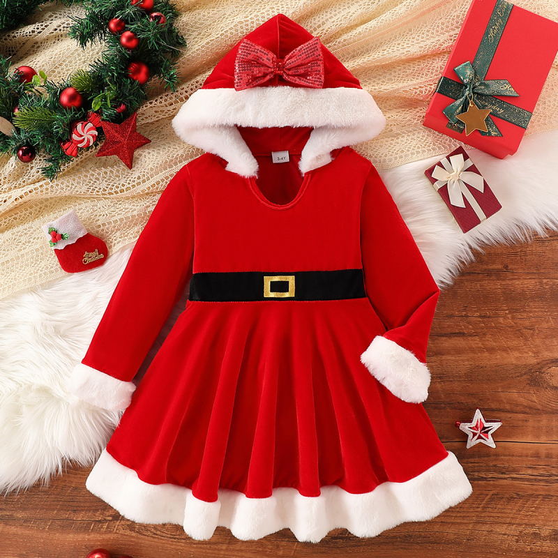 Коледни дрехи за момичета с качулка с лосове, нови дрехи, коледни костюми, детска празнична коледна рокля