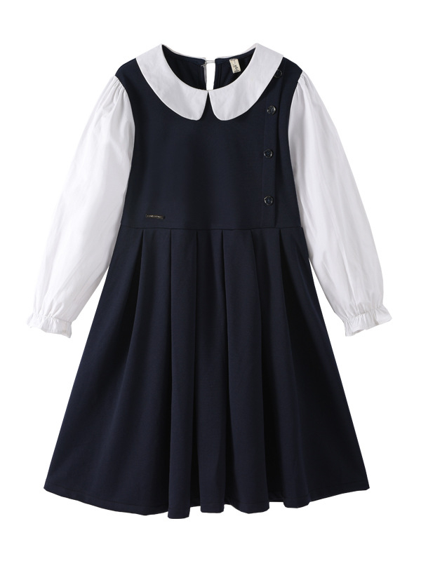 Rochie de toamnă pentru fete, 2025, primăvara și toamna, falsă din două piese, cu mânecă lungă, prințesă, rochie de stil universitar pentru copii mari, la modă