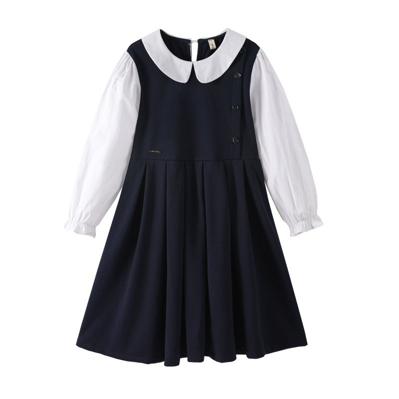 Rochie de toamnă pentru fete, 2025, primăvara și toamna, falsă din două piese, cu mânecă lungă, prințesă, rochie de stil universitar pentru copii mari, la modă