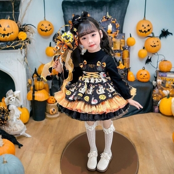 Laste Kuromi Halloweeni kõrvitsaprintsess tüdrukute sügis- ja talvekleit Lolita kostüümi etenduskleit sünnipäevaks