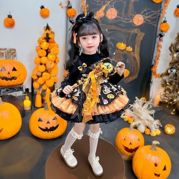 Laste Kuromi Halloweeni kõrvitsaprintsess tüdrukute sügis- ja talvekleit Lolita kostüümi etenduskleit sünnipäevaks