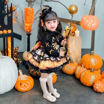 Laste Kuromi Halloweeni kõrvitsaprintsess tüdrukute sügis- ja talvekleit Lolita kostüümi etenduskleit sünnipäevaks