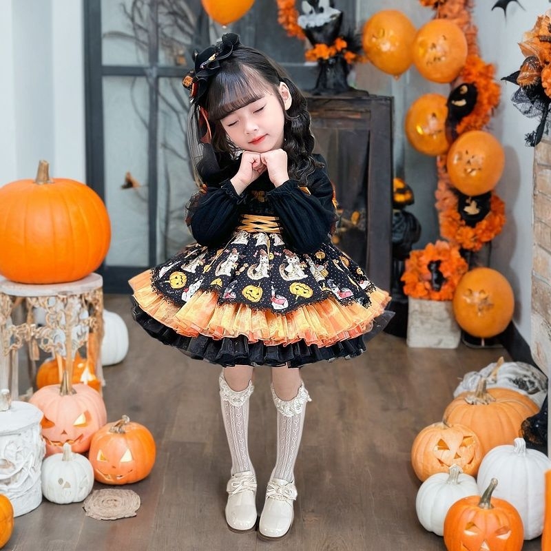 Laste Kuromi Halloweeni kõrvitsaprintsess tüdrukute sügis- ja talvekleit Lolita kostüümi etenduskleit sünnipäevaks