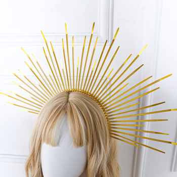 Διασυνοριακή Θεά του Ήλιου Χρυσό Στέμμα Ηλιοφάνεια Γοτθική Κορδέλα Κεφαλής με Χειροποίητο Κάλυμμα για το Χάλογουιν Αποκριάτικη Στολή