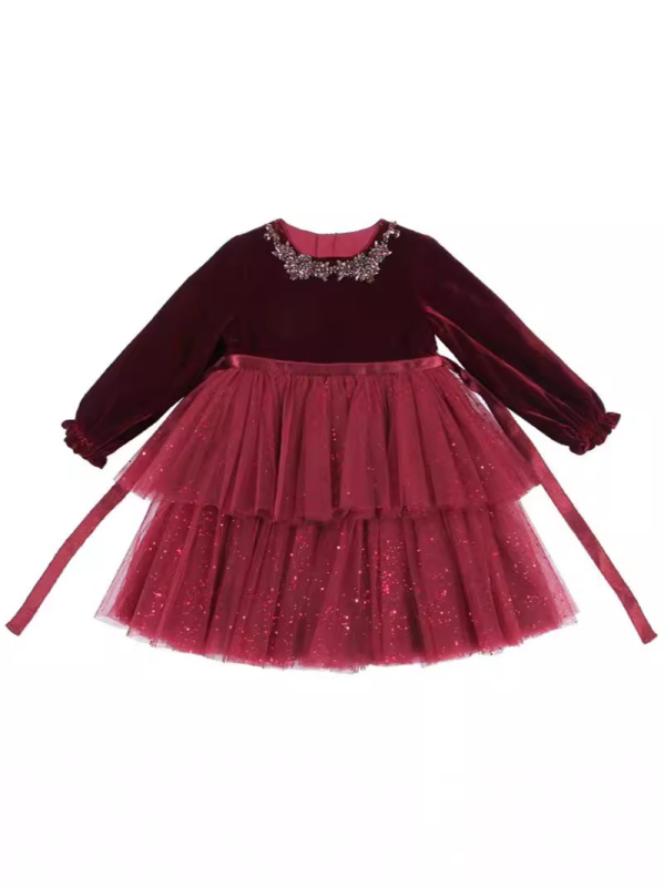 Rochie de toamnă și de iarnă pentru fete, cu mânecă lungă, rochie de tort din catifea pentru copii, rochie în stil străin pentru fetițe, rochie de prințesă pentru bebeluși