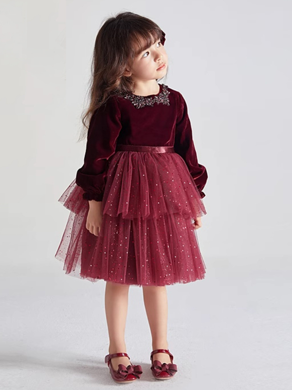 Rochie de toamnă și de iarnă pentru fete, cu mânecă lungă, rochie de tort din catifea pentru copii, rochie în stil străin pentru fetițe, rochie de prințesă pentru bebeluși