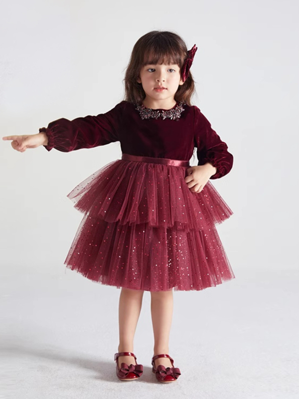 Rochie de toamnă și de iarnă pentru fete, cu mânecă lungă, rochie de tort din catifea pentru copii, rochie în stil străin pentru fetițe, rochie de prințesă pentru bebeluși
