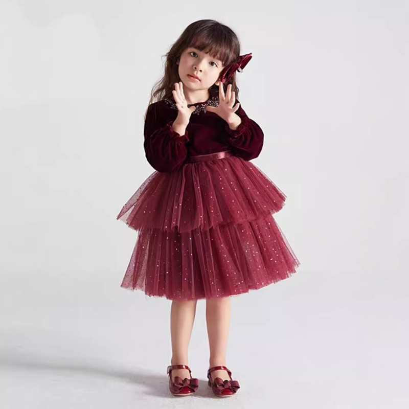 Rochie de toamnă și de iarnă pentru fete, cu mânecă lungă, rochie de tort din catifea pentru copii, rochie în stil străin pentru fetițe, rochie de prințesă pentru bebeluși