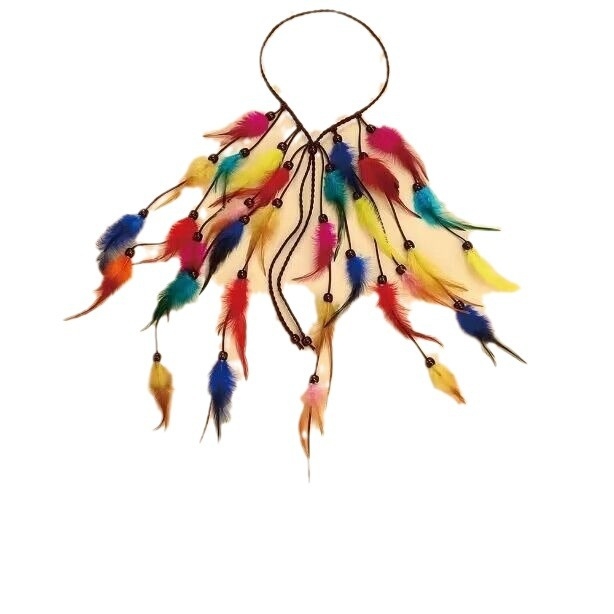 Bentiță de păr din pene de culoare boemă transfrontalieră 2024, coafură din pene de culoare indiană, accesorii de păr din pene