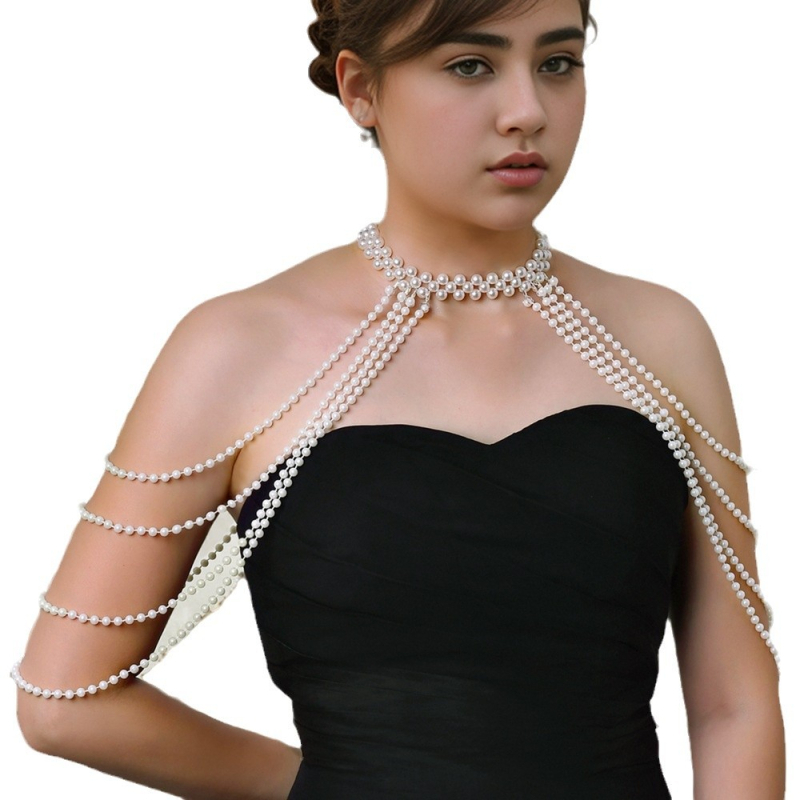 „Yulapan SG62“ tarpvalstybinė perlų kutais puošta skara, europietiška ir amerikietiška seksuali krūtinės grandinėlės cheongsam suknelė, debesų pečių aksesuarai