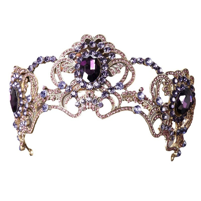 Europietiškos ir amerikietiškos ametisto karūnos galvos juosta, parduodama išskirtinė karalienės tiara, nuotakos, vestuvių aksesuarai, karūnos plaukų aksesuarai, didmeninė prekyba.