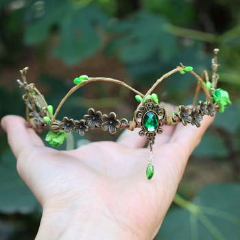 Retro kézzel készített erdei dekoratív hajkorona manó királynő fejpánt fejpánt fejpánt szemöldök medál lövészet Han-dinasztia fejdísz