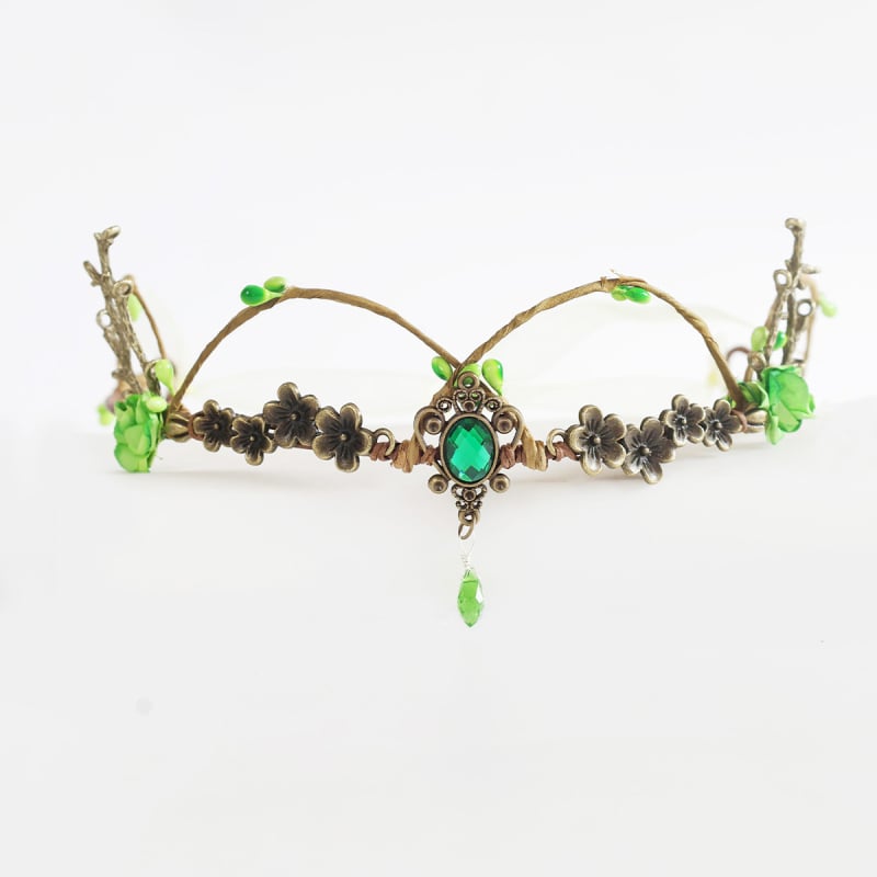 Retro kézzel készített erdei dekoratív hajkorona manó királynő fejpánt fejpánt fejpánt szemöldök medál lövészet Han-dinasztia fejdísz