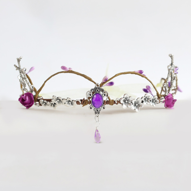 Retro kézzel készített erdei dekoratív hajkorona manó királynő fejpánt fejpánt fejpánt szemöldök medál lövészet Han-dinasztia fejdísz