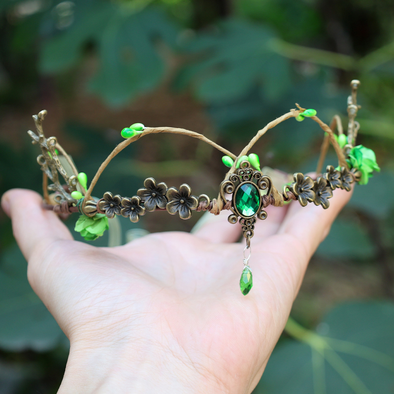 Retro kézzel készített erdei dekoratív hajkorona manó királynő fejpánt fejpánt fejpánt szemöldök medál lövészet Han-dinasztia fejdísz