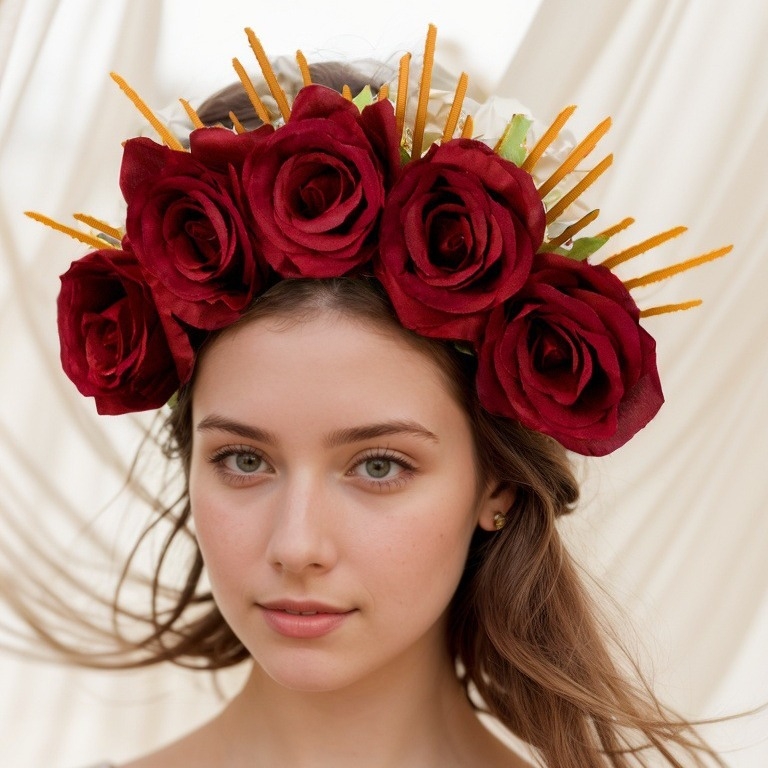 Tarpvalstybinis šaltinis „cos“ aksesuarai Helovinas Meksikos numirėlių šventė aureolės imitacija rožių plaukų juosta plaukų vainikėlis