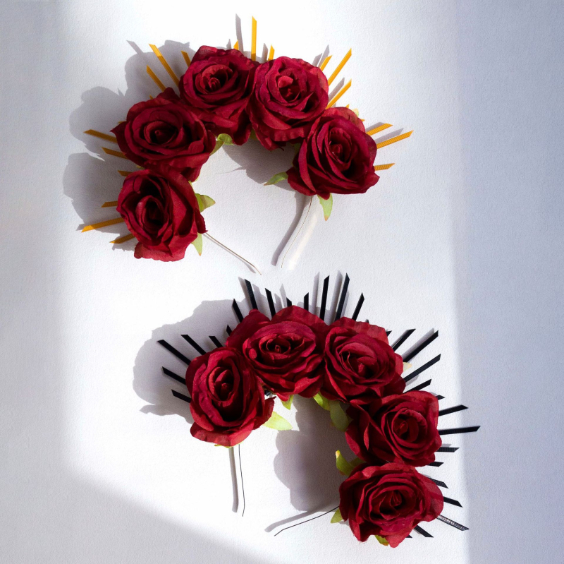 Tarpvalstybinis šaltinis „cos“ aksesuarai Helovinas Meksikos numirėlių šventė aureolės imitacija rožių plaukų juosta plaukų vainikėlis