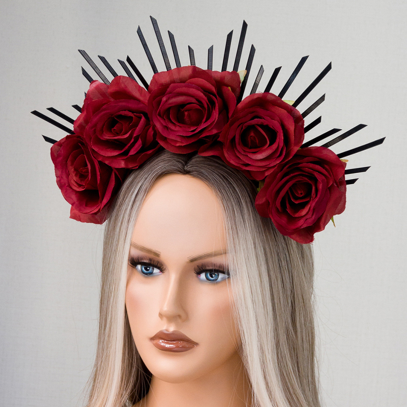 Tarpvalstybinis šaltinis „cos“ aksesuarai Helovinas Meksikos numirėlių šventė aureolės imitacija rožių plaukų juosta plaukų vainikėlis