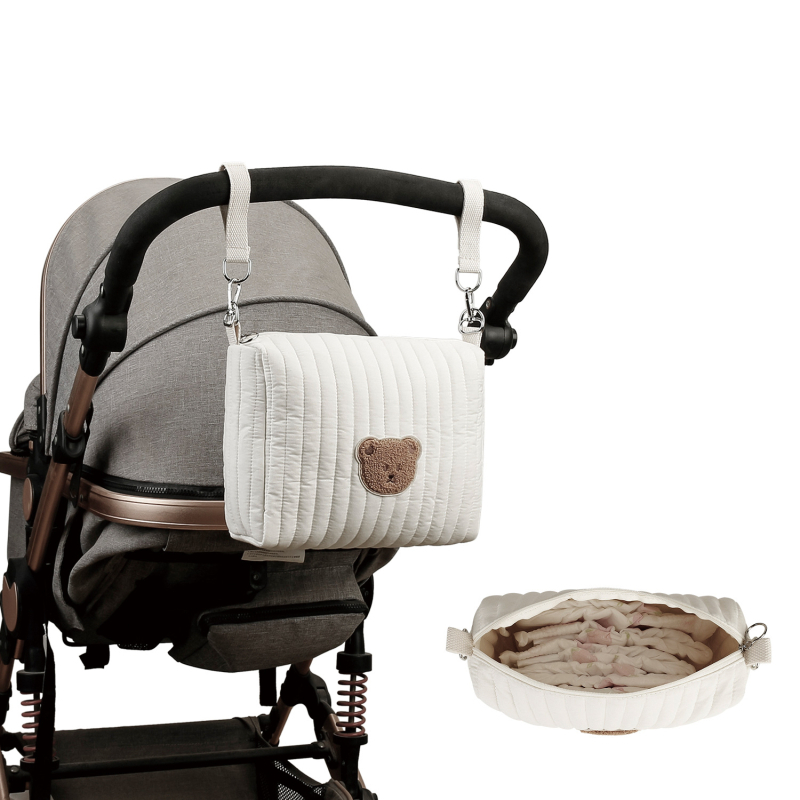 Geantă mică din bumbac pur, geantă simplă cu ursuleț brodat, geantă de cosmetice, geantă de toaletă ușoară, geantă de călătorie pentru bebeluși, geantă de cosmetice pentru scutece