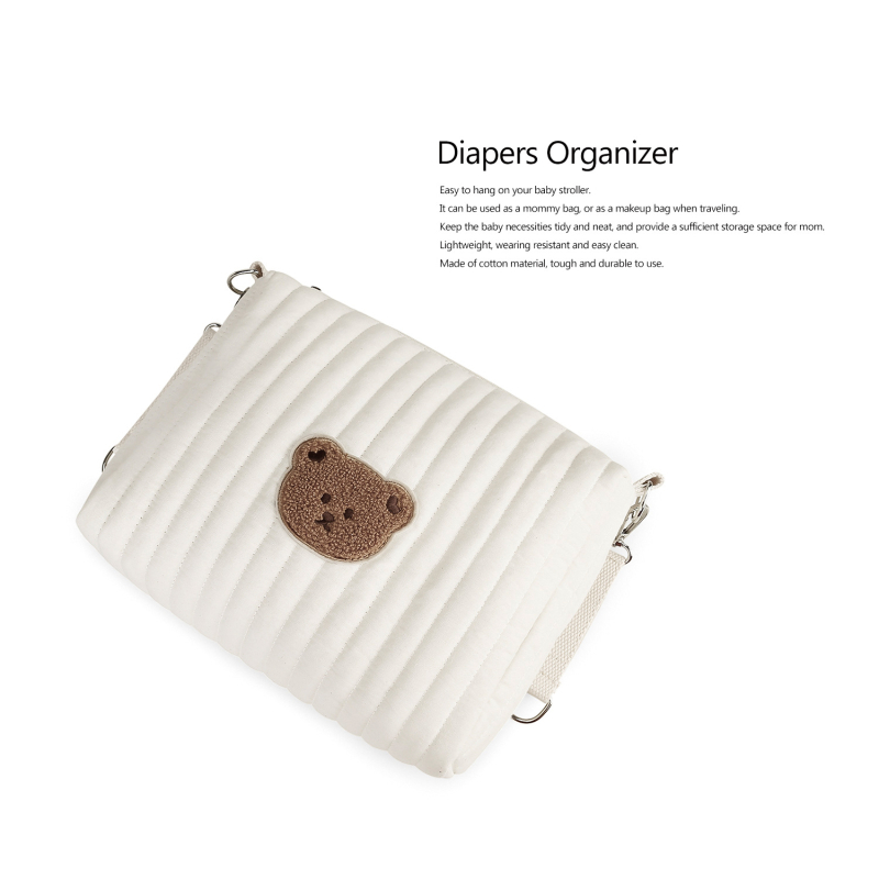 Geantă mică din bumbac pur, geantă simplă cu ursuleț brodat, geantă de cosmetice, geantă de toaletă ușoară, geantă de călătorie pentru bebeluși, geantă de cosmetice pentru scutece