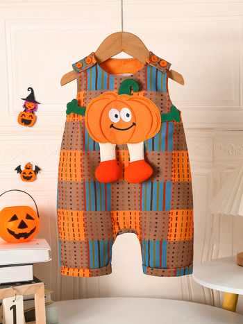 Διασυνοριακό Εξωτερικό Εμπόριο Βρεφικής Κολοκύθας Halloween Φθινόπωρο και Χειμώνας Νέα Καρό Ολόσωμη Φόρμα Κινούμενα Σχέδια Αμάνικη Εκδρομή Κοστούμι με Σέρνεται