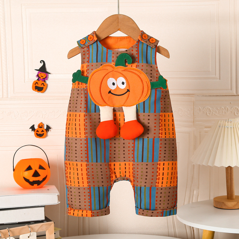 Διασυνοριακό Εξωτερικό Εμπόριο Βρεφικής Κολοκύθας Halloween Φθινόπωρο και Χειμώνας Νέα Καρό Ολόσωμη Φόρμα Κινούμενα Σχέδια Αμάνικη Εκδρομή Κοστούμι με Σέρνεται