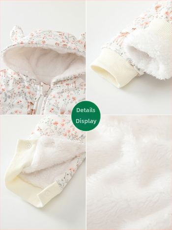 2025 Νέα Βαμβακερά Ρούχα Χειμερινή Ολόσωμη Φόρμα Μωρού με Κουκούλα και Κινούμενα Σχέδια, Χοντρό Σλιπ, Χριστουγεννιάτικη Ζώνη Μωρού με Ελάφια