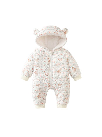 2025 Νέα Βαμβακερά Ρούχα Χειμερινή Ολόσωμη Φόρμα Μωρού με Κουκούλα και Κινούμενα Σχέδια, Χοντρό Σλιπ, Χριστουγεννιάτικη Ζώνη Μωρού με Ελάφια