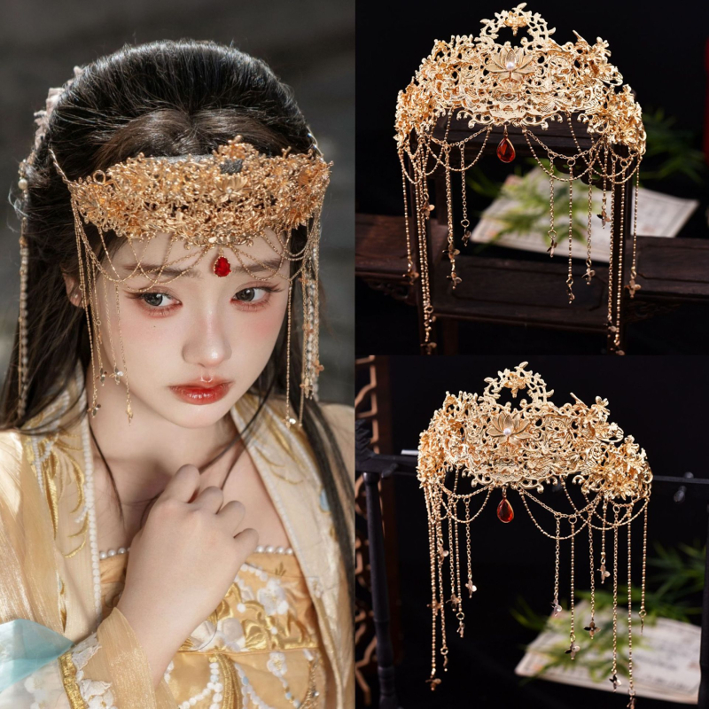 Rietumu reģiona princeses aksesuāri, pušķu matu stīpiņas, eksotiski Dunhuang stila matu aksesuāri, matu kronis, antīkie seno ķīniešu apģērbu aksesuāri