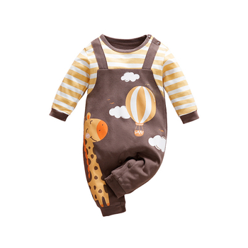 Βρεφική φόρμα σε γήινο χρώμα με διαγώνιες ριγέ κινούμενα σχέδια για νεογέννητα ρούχα, χαριτωμένο καμηλοπάρδαλη, μωρό ρούχα χα