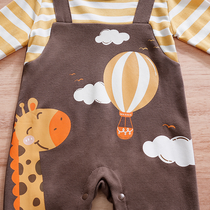 Salopetă pentru bebeluși de culoarea pământului, cu dungi transfrontaliere, haine de nou-născut cu desene animate, drăguț, girafă, haine pentru bebeluși