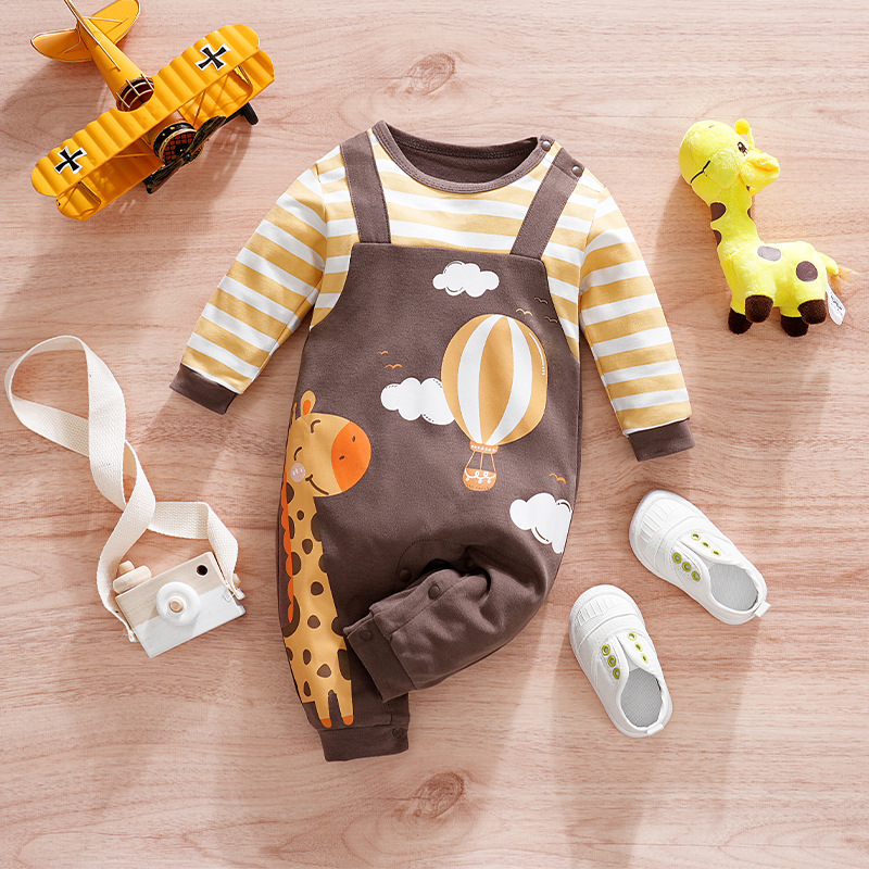 Salopetă pentru bebeluși de culoarea pământului, cu dungi transfrontaliere, haine de nou-născut cu desene animate, drăguț, girafă, haine pentru bebeluși
