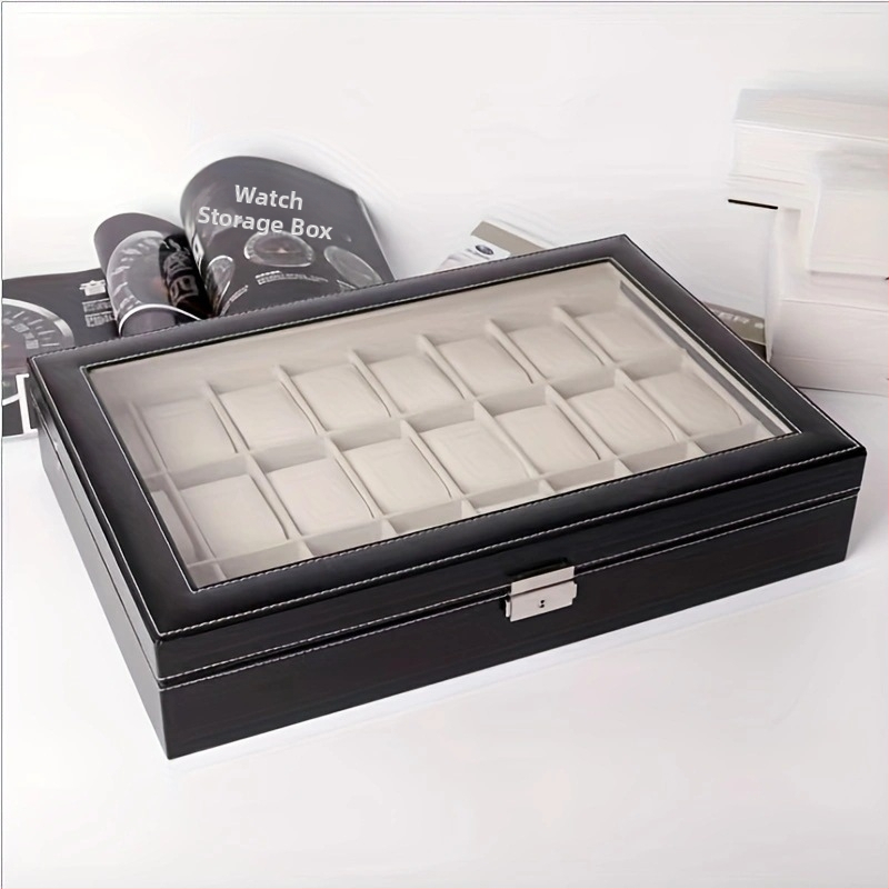 Кожена кутия за бижута, кутия за съхранение на много бита, кутия за часовници, 24-битова PU кутия за показване на часовници, кутия за подарък за часовник, опаковъчна кутия