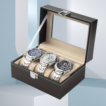 3 skyrių laikrodžių dėžutė su stikliniu dangteliu, laikrodžių laikymo dėžutė vyrams ir moterims, laikrodžių laikymas, laikrodžių demonstravimo dėžutė, ideali