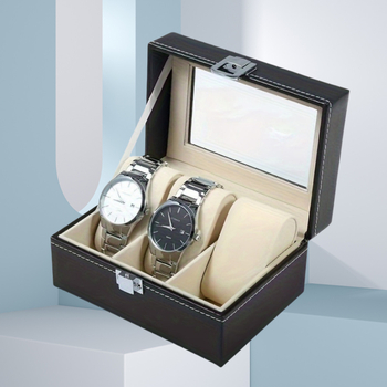 3 skyrių laikrodžių dėžutė su stikliniu dangteliu, laikrodžių laikymo dėžutė vyrams ir moterims, laikrodžių laikymas, laikrodžių demonstravimo dėžutė, ideali