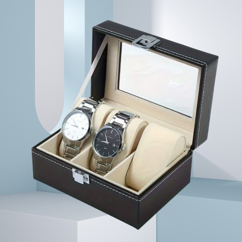 3 skyrių laikrodžių dėžutė su stikliniu dangteliu, laikrodžių laikymo dėžutė vyrams ir moterims, laikrodžių laikymas, laikrodžių demonstravimo dėžutė, ideali