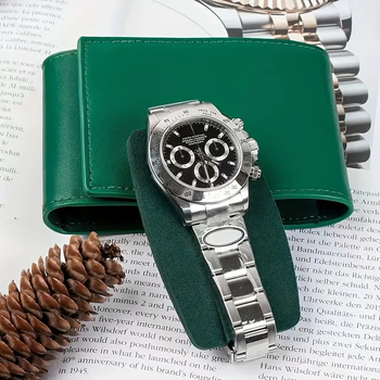 Nešiojama, be vietos, aukštos kokybės odinė, sulankstoma, žalia, pažangi kvarcinio laikrodžio laikymo dėžutė