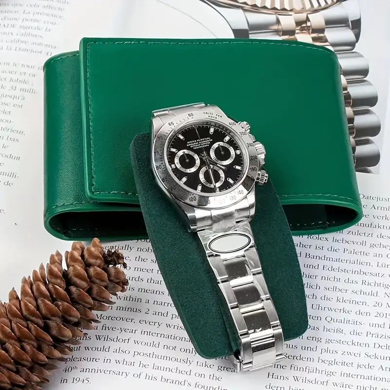 Nešiojama, be vietos, aukštos kokybės odinė, sulankstoma, žalia, pažangi kvarcinio laikrodžio laikymo dėžutė