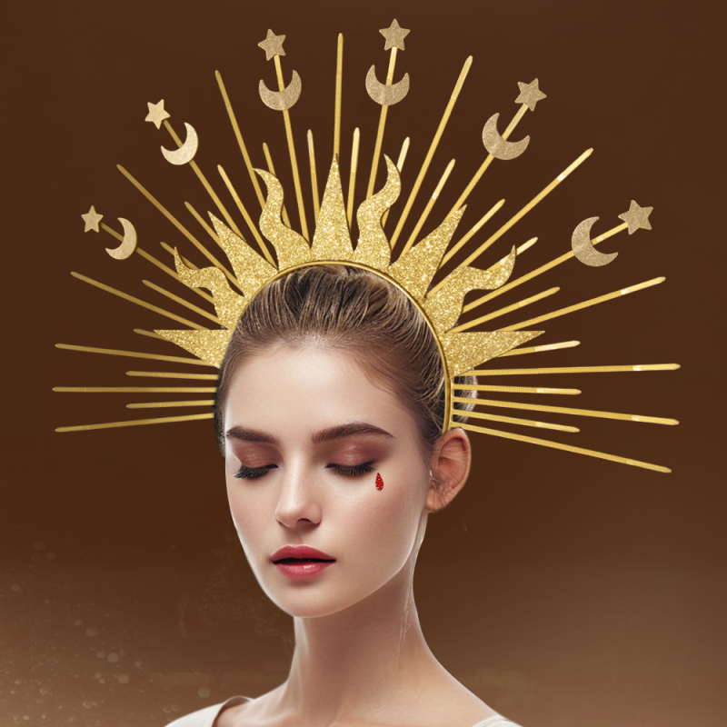 Päikesejumal Täht Kuu Kombineeritud Juuksepandlaga Euroopa ja Ameerika Neitsi Daami Peakate Kuldne Jumalanna Piiriülene Moeetenduse Tegelaskuju Riietumine