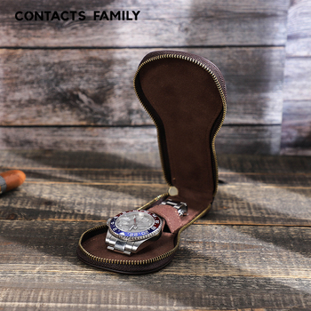 Kontaktai šeima Laikrodžių laikymo dėžutė „Crazy Horse Leather Vintage Creative“ natūralios odos aukščiausios klasės užtrauktuku laikrodžių odinis dėklas