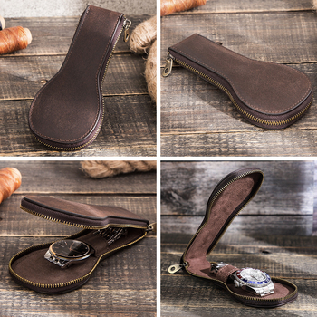 Kontaktai šeima Laikrodžių laikymo dėžutė „Crazy Horse Leather Vintage Creative“ natūralios odos aukščiausios klasės užtrauktuku laikrodžių odinis dėklas