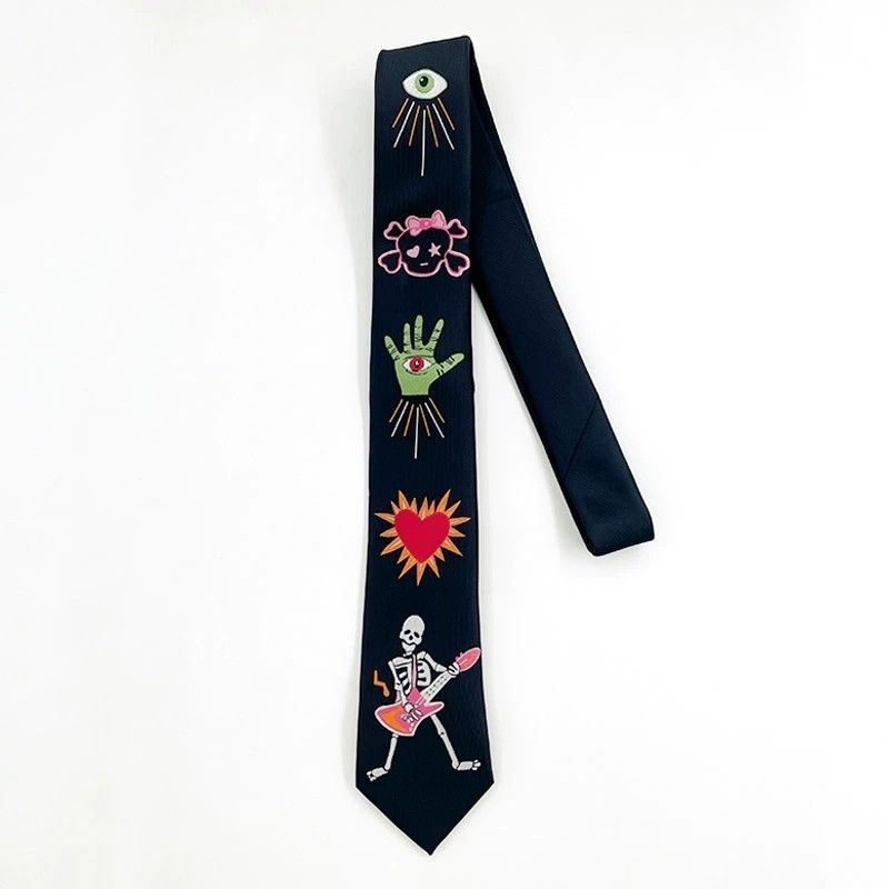 Nyakkendős hímzés, fekete személyiség, gótikus kiegészítők, férfiak és nők, menő, Jk, művészi, punk, divat, y2k, tenyér