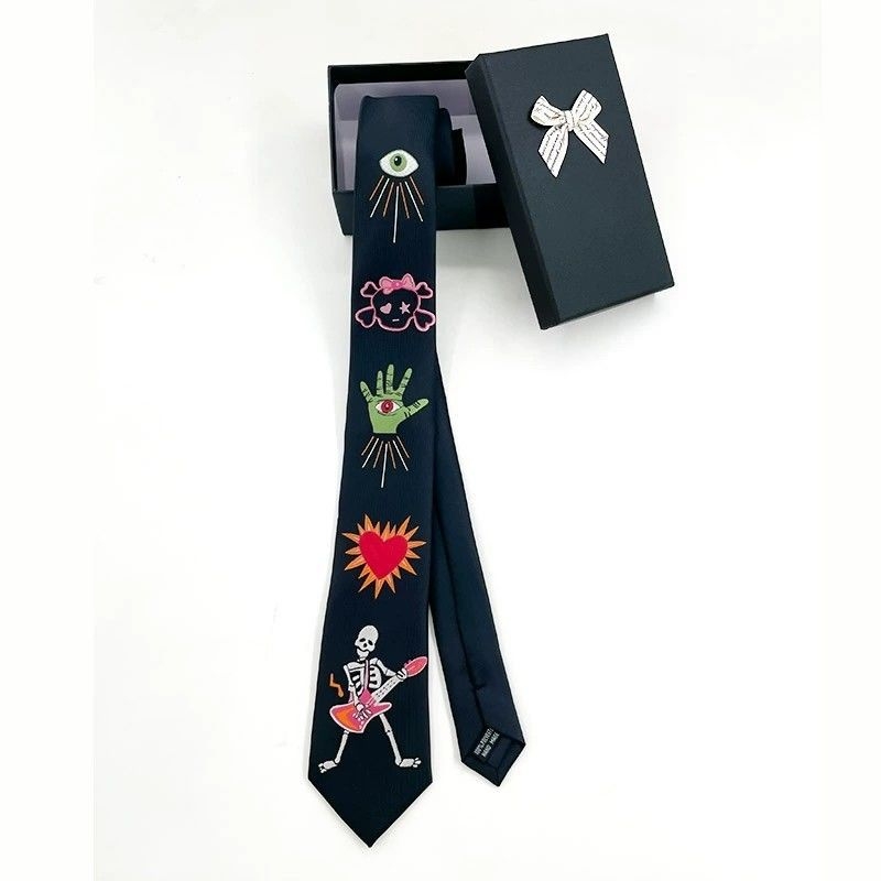 Nyakkendős hímzés, fekete személyiség, gótikus kiegészítők, férfiak és nők, menő, Jk, művészi, punk, divat, y2k, tenyér