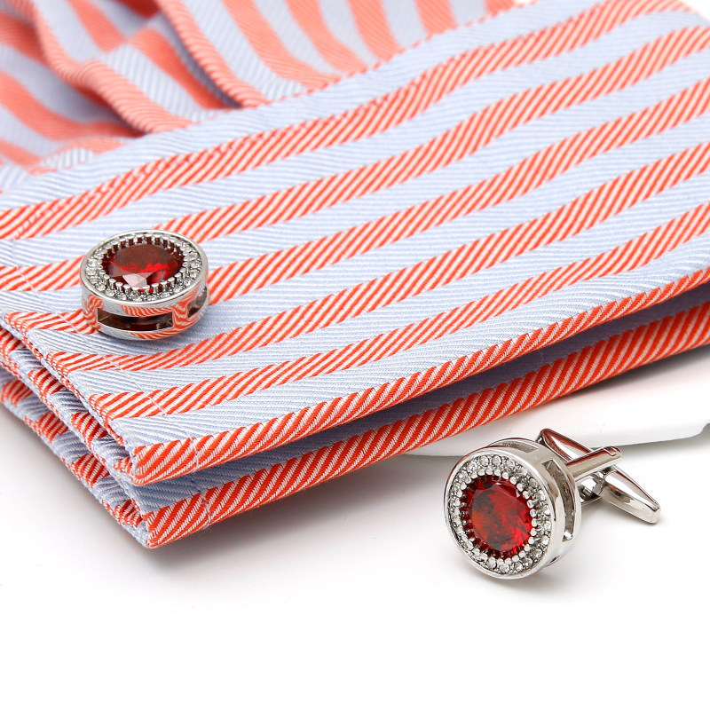 Vyriškos sąsagos, lengvos, prabangios, retro stiliaus, prancūziškos, inkrustuotos raudonu cirkoniu, deimantais, apvalios, sidabrinės, parduodamos urmu.